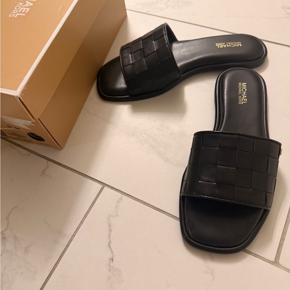 Michael Kors Black Woven Slide Sandals - Picture 6 of 7